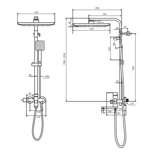 Душевая система Maretti Project Black PB21RYN56, черный